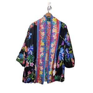 Johnny Was Silk Floral Reversible Colorful Friendship Anastasia Kimono Size XXS